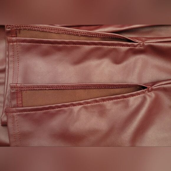 Pretty Little Thing plum faux leather leggings, size 10, inseam 35.5 inches long - Picture 7 of 10
